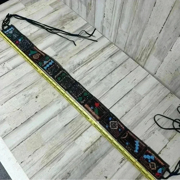 Chico’s Boho Leather Beaded Belt M/L - Picture 9 of 12